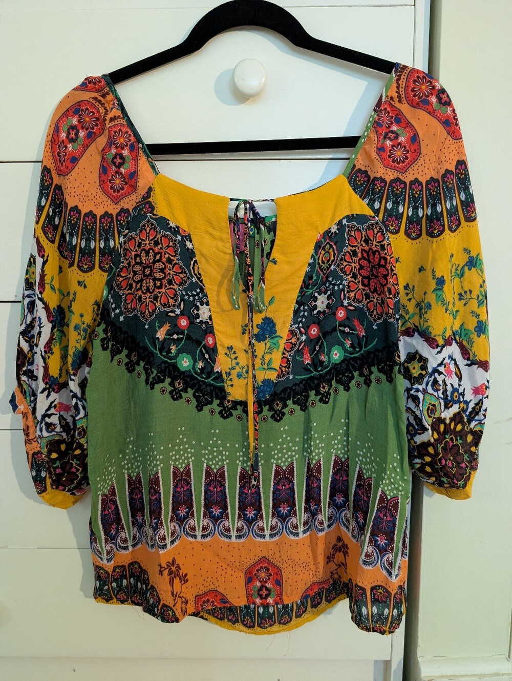 FARM Rio Floral Boho Peasant Top 3/4 Sleeves M
